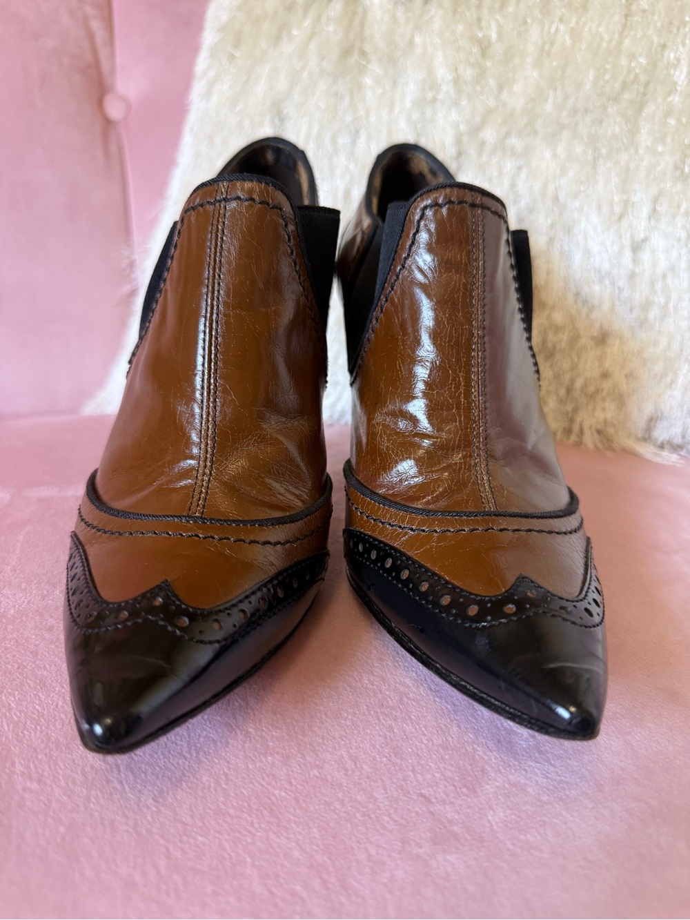 💯Auth! Dolce & Gabbana DG Brown and Black Leather Spectator Booties. Size 38 7.5
